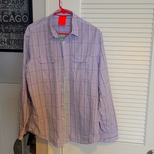Mens Large Elie Tahari Button Down - Purple Plaid with Bright Lime Green accents